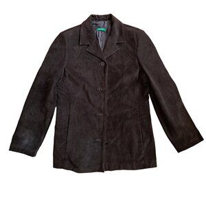 United Colors of Benetton Suede Leather Jacket Brown Women Sz 44 Large Hungary